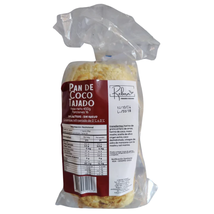 PAN TAJADO DE COCO REBORN X 450GR
